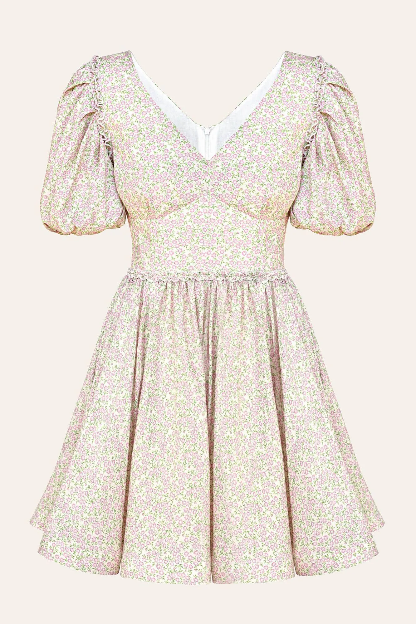 Pleated Sleeve Full Skirt Mini Dress