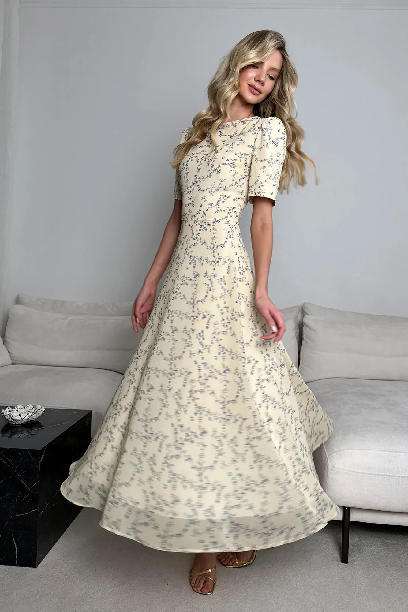 Short Sleeve Floral Midi Dress