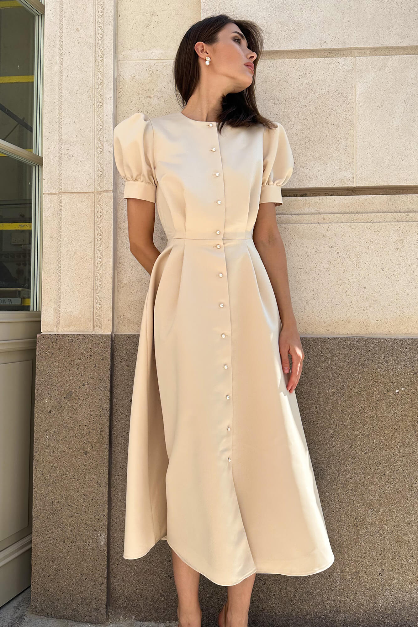 Button Front Midi Dress