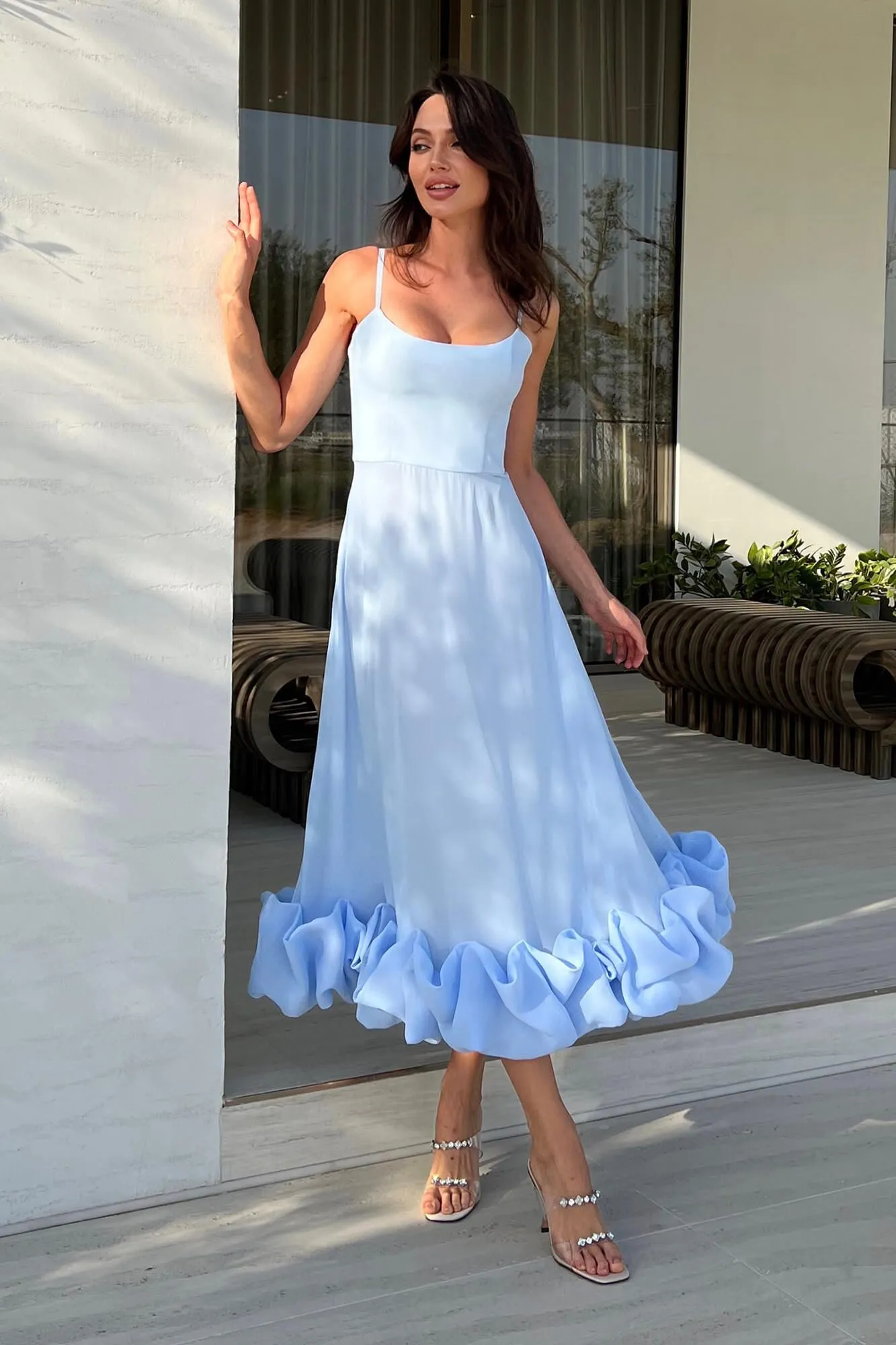 Flounce Bustier Midi Dress