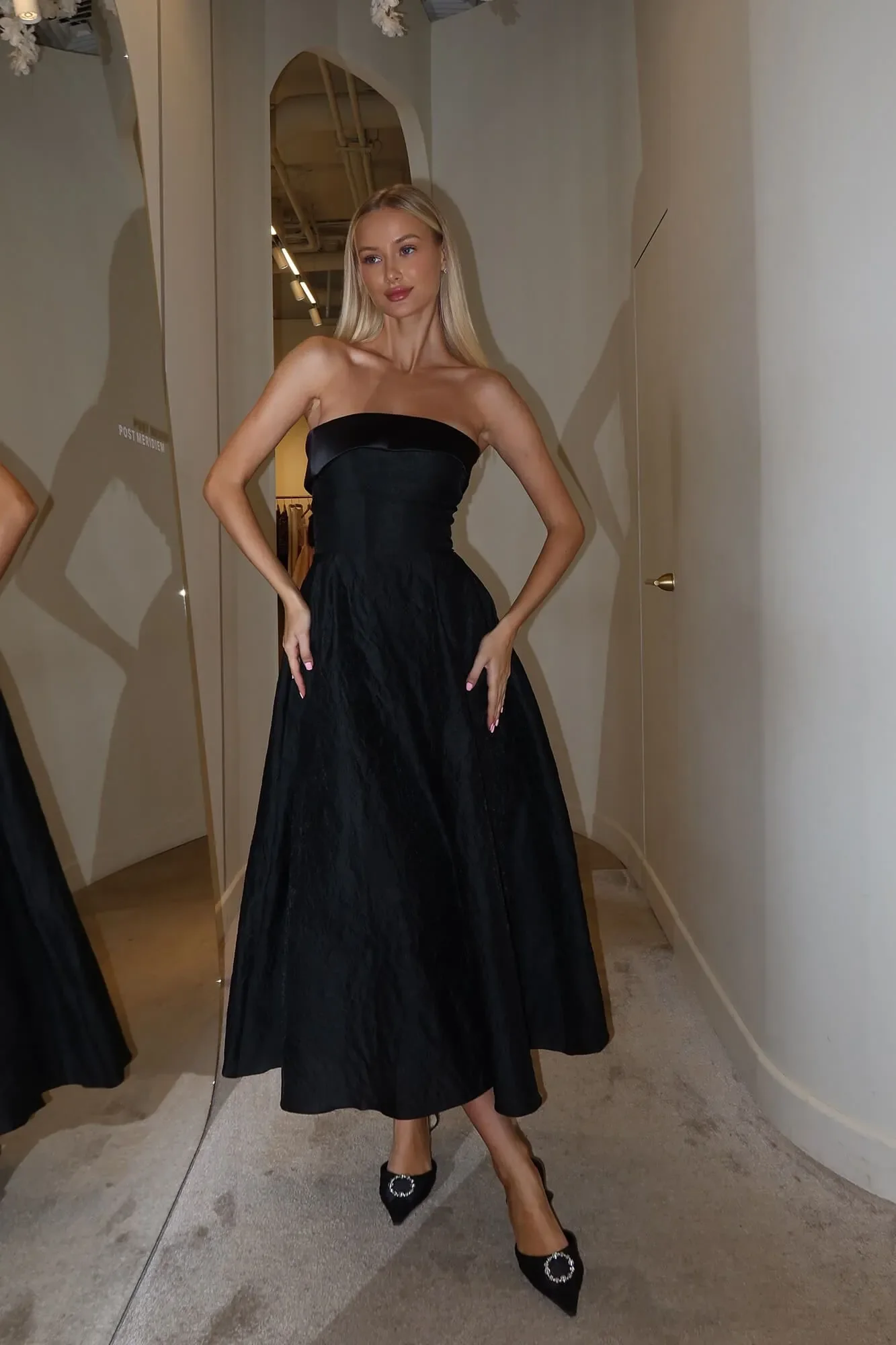 Jacquard Midi Dress with Satin Turn-up