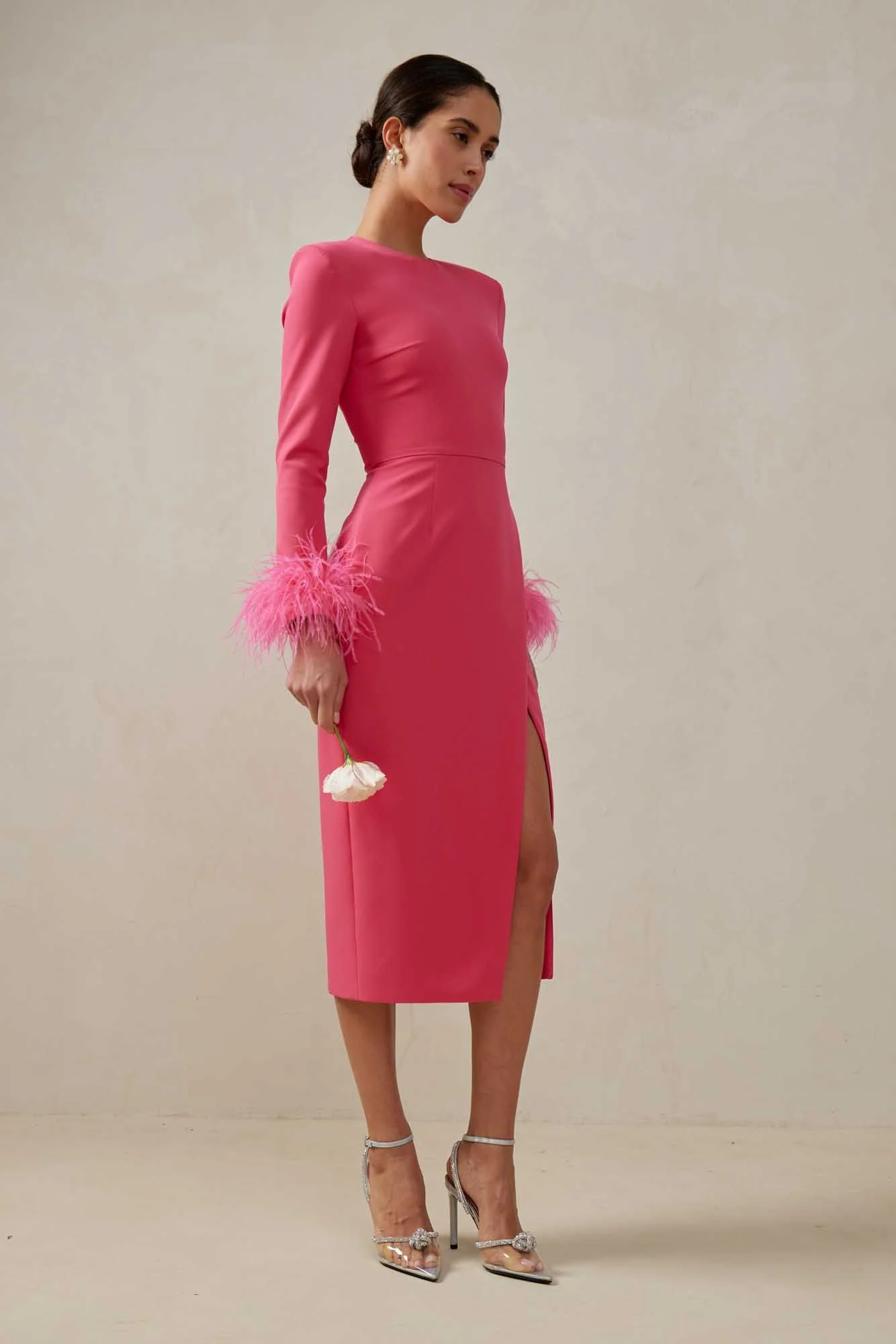 Wrap Feather Sleeve Midi Dress