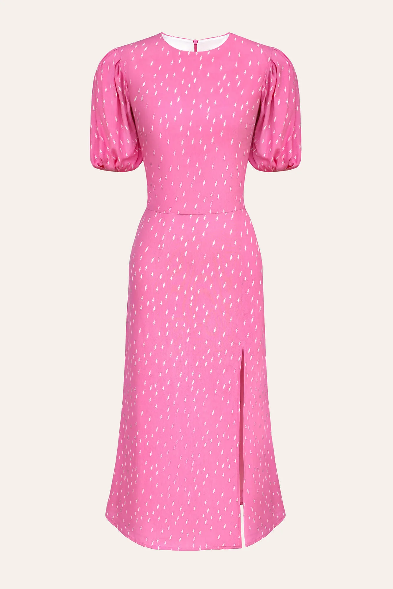 Viscose Puff Sleeve Slit Midi Dress