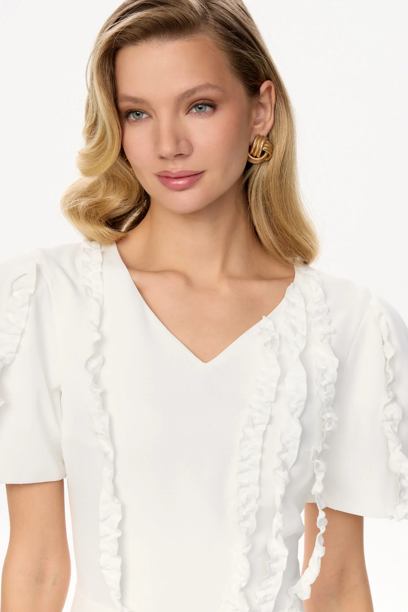 Short Sleeve Ruffle Detail Midi Dress