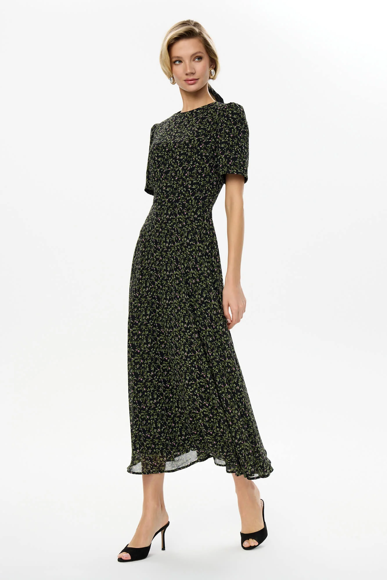 Short Sleeve Floral Midi Dress