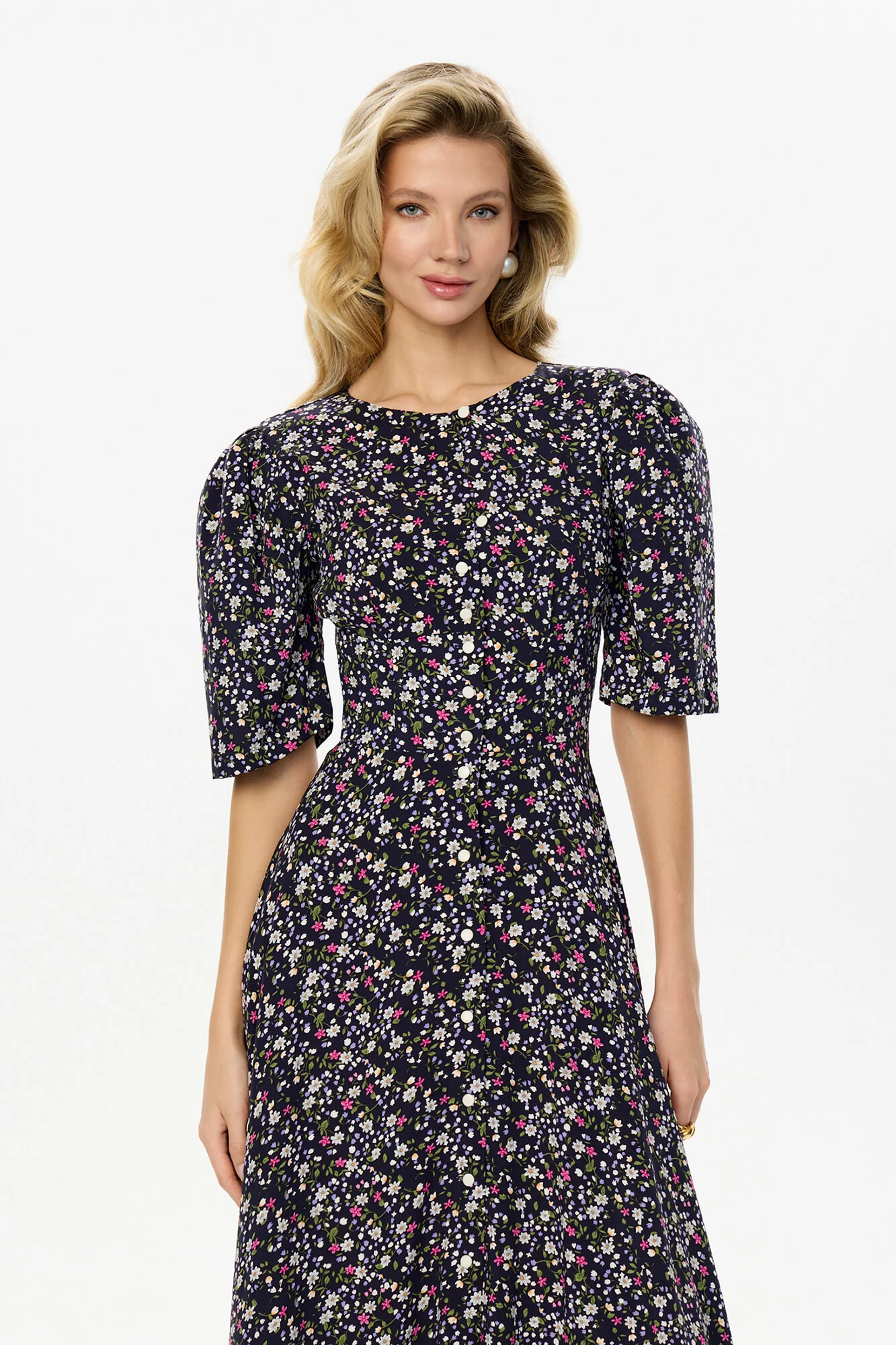 Short Sleeve Buttoned Midi Dress