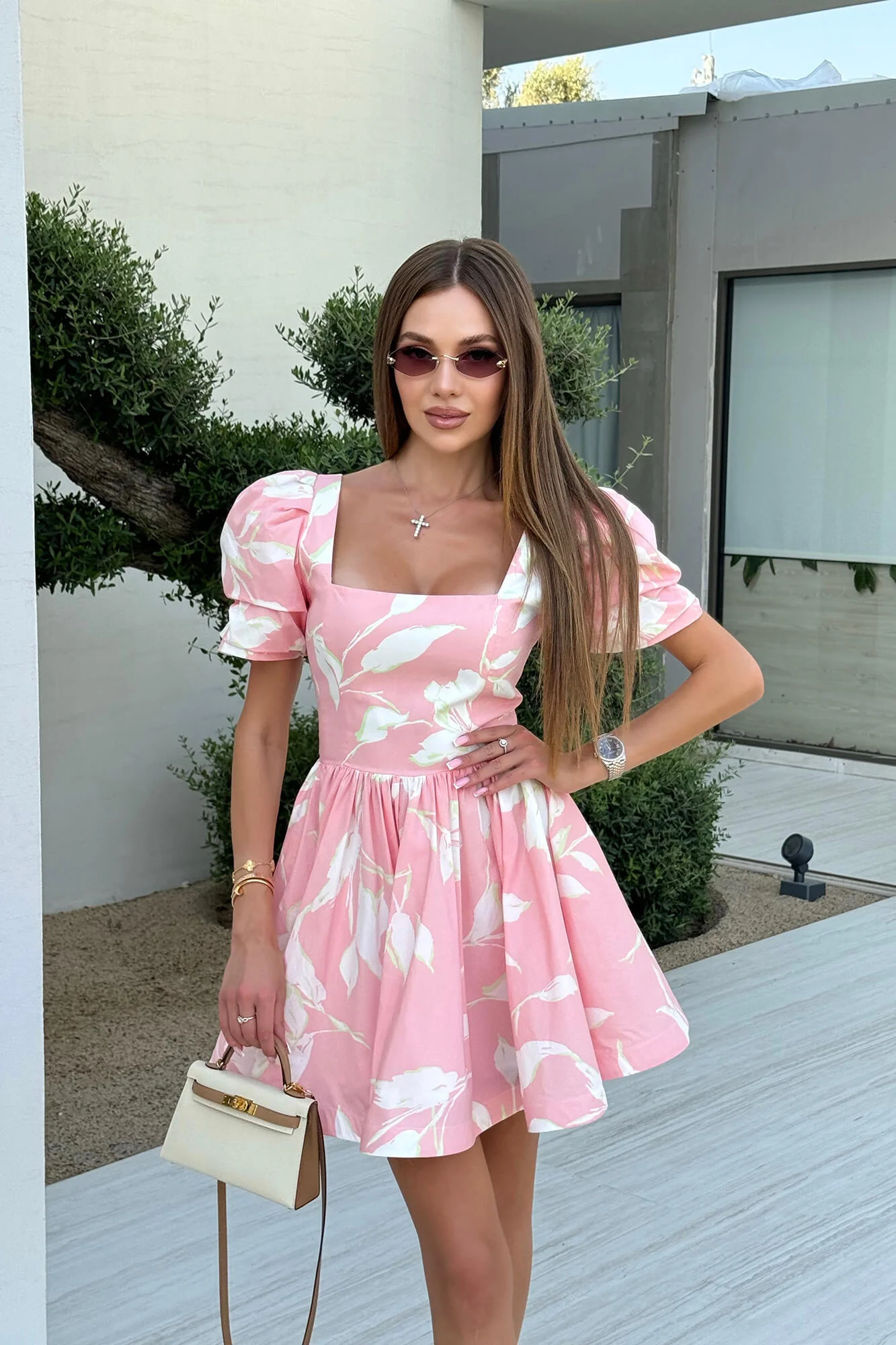 Square Neck Puff Sleeve Mini Dress