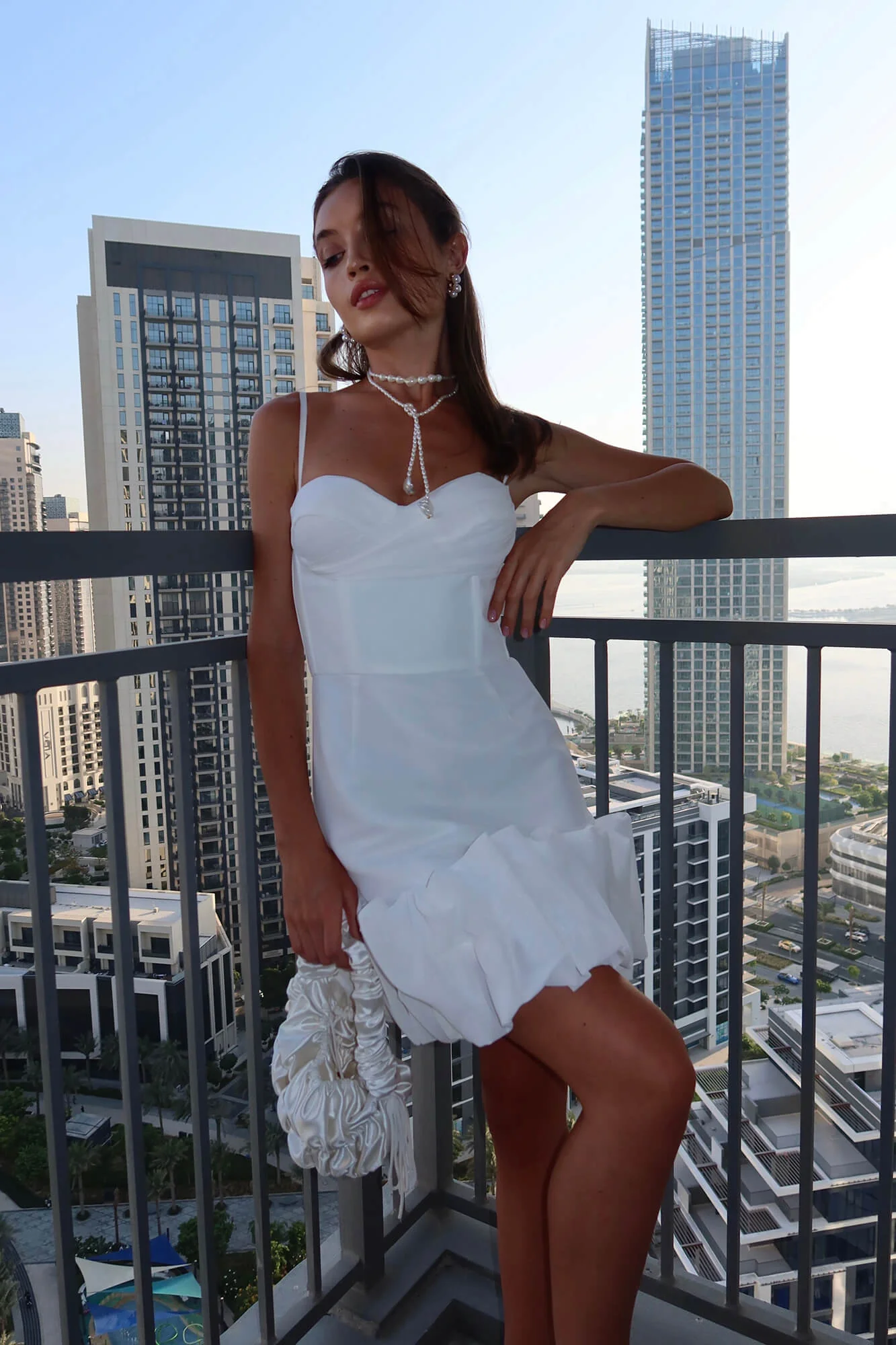 Draped Ruffle Mini Bustier Dress