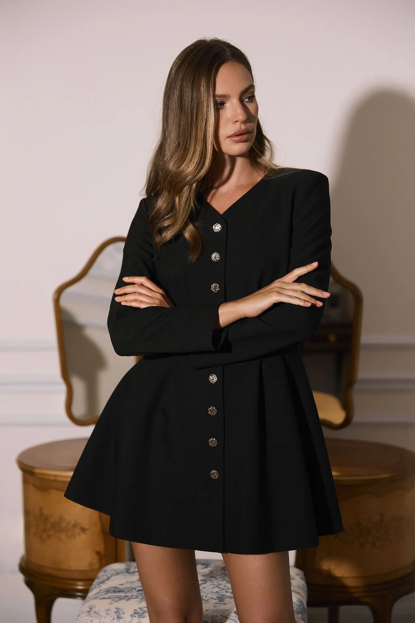 Long Sleeve Button Front Mini Dress