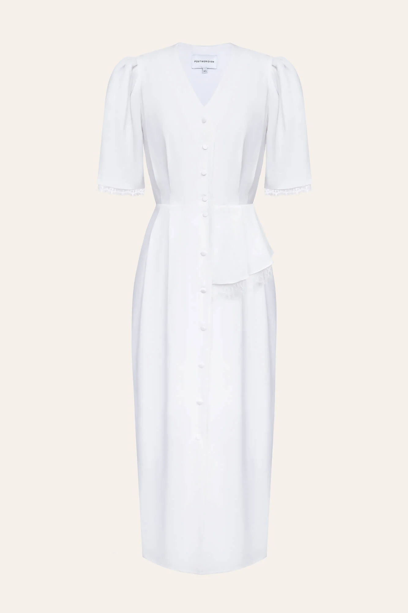 Lace Decorated Button Front Midi Dress with Belt