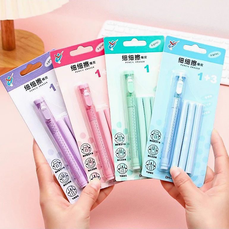 Pastel Pop Pen-Style Click Erasers - With 3 Bonus Refills