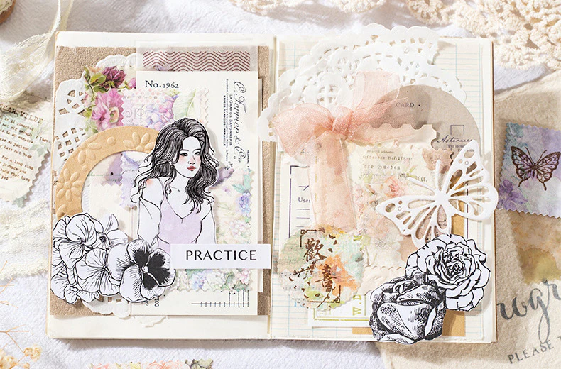 Floral Ink Scrapbooking Stickers