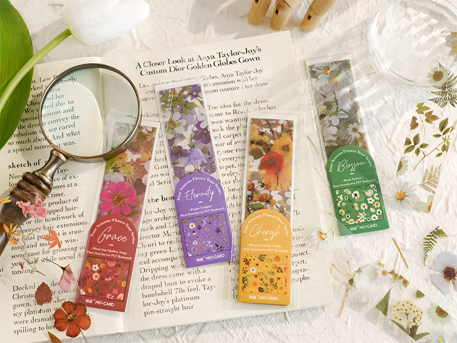 Pressed Flower Transparent Bookmarks - Set of 5