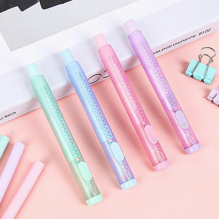 Pastel Pop Pen-Style Click Erasers - With 3 Bonus Refills