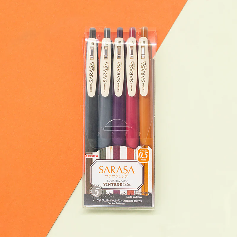 Zebra Sarasa Clip Gel Pen - Vintage Color 2 - 5 Color Set