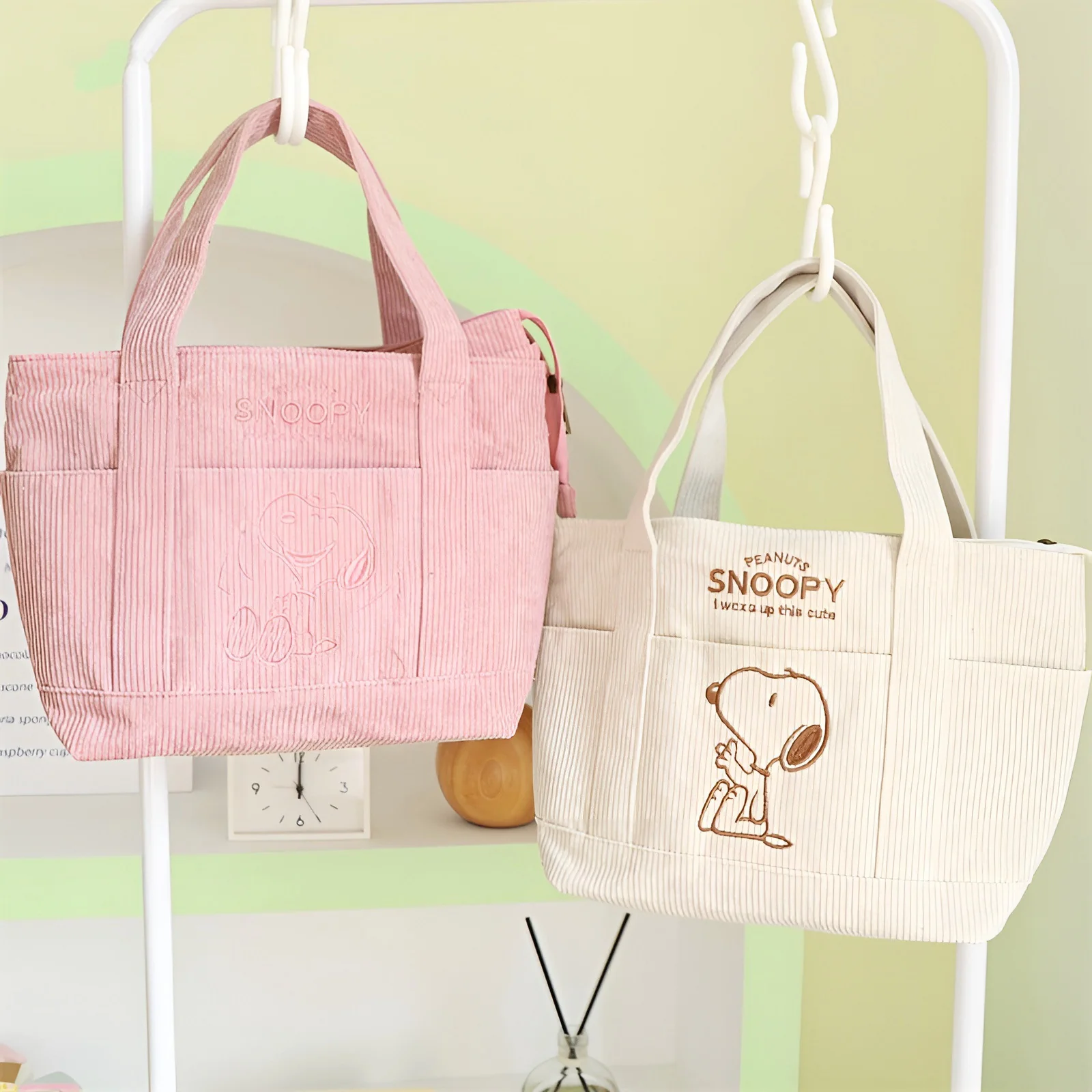 Peanuts Snoopy Corduroy Tote Bag - I Woke Up This Cute (4 Colors)