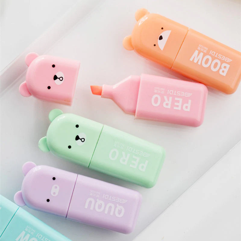 Mini Cartoon Animal Highlighters - Set of 6