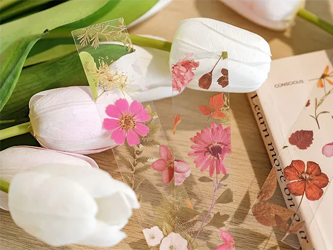 Pressed Flower Transparent Bookmarks - Set of 5