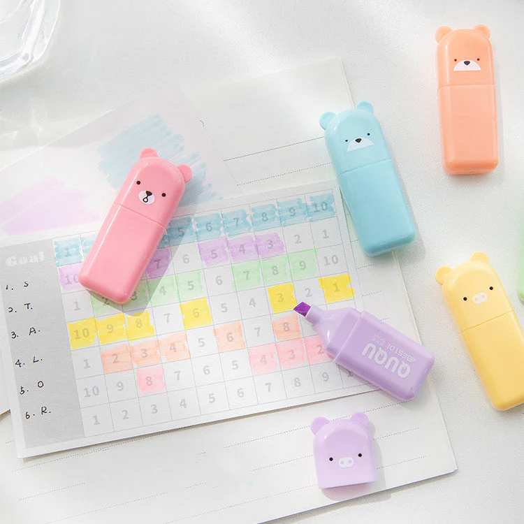 Mini Cartoon Animal Highlighters - Set of 6