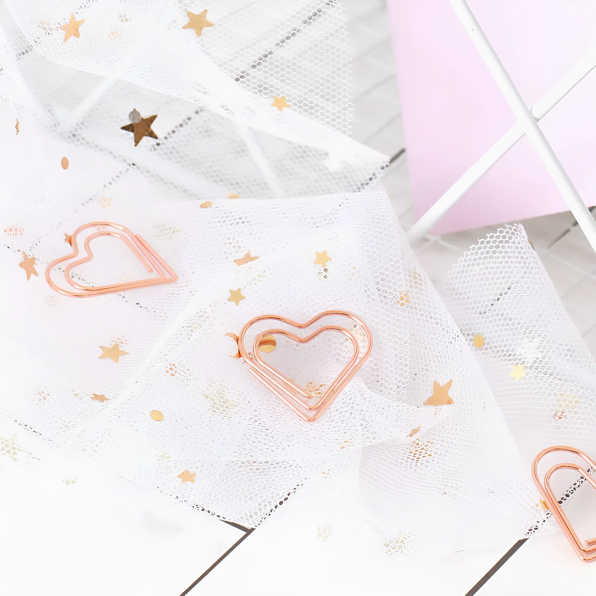 Rose Gold Heart Shaped Paper Clips - Set of 20