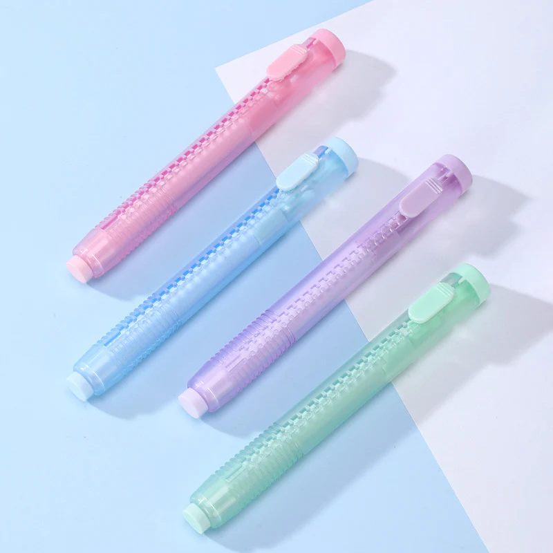 Pastel Pop Pen-Style Click Erasers - With 3 Bonus Refills