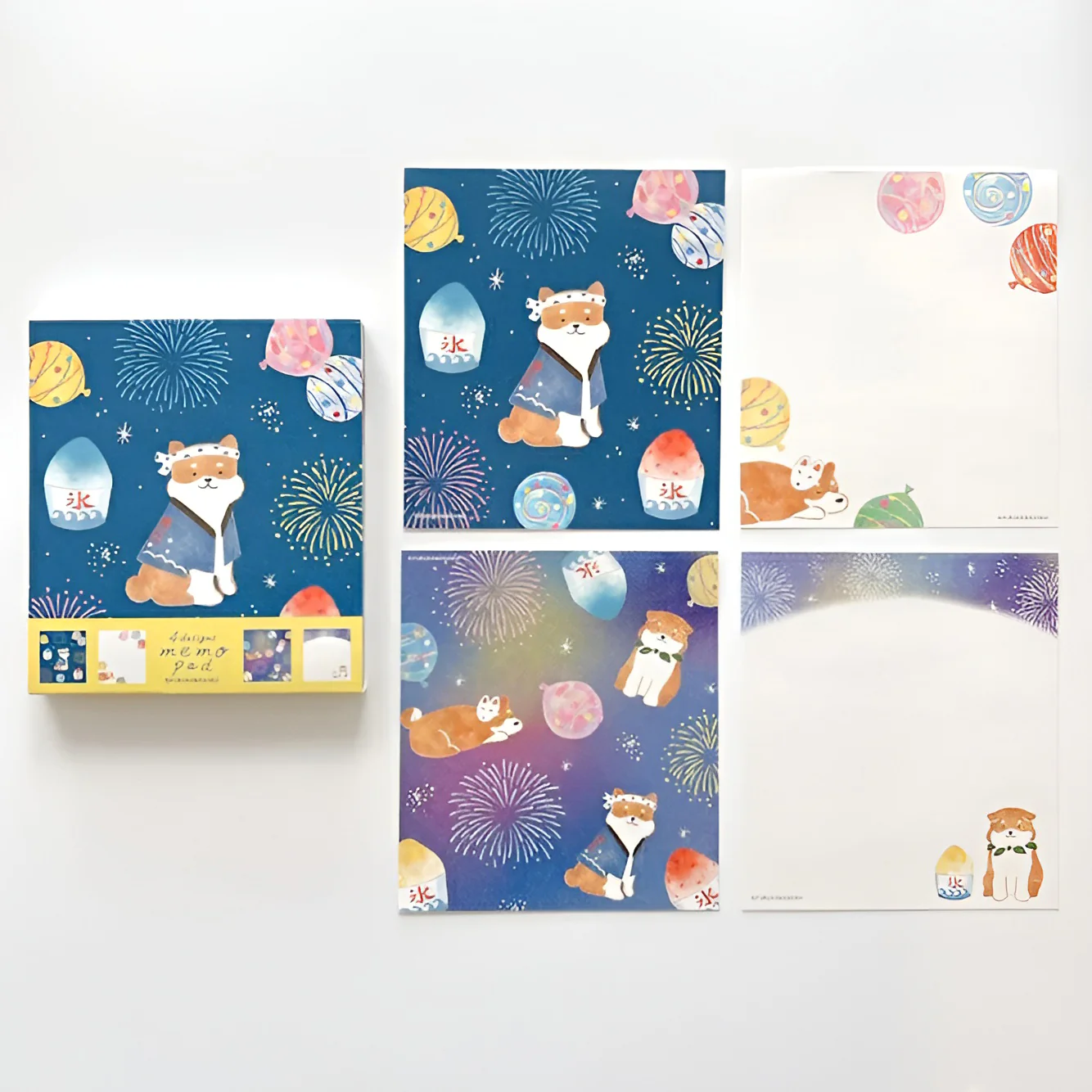 Furukawashiko 4 Designs Memo Pad - Limited Summer Edition - Shiba Fireworks