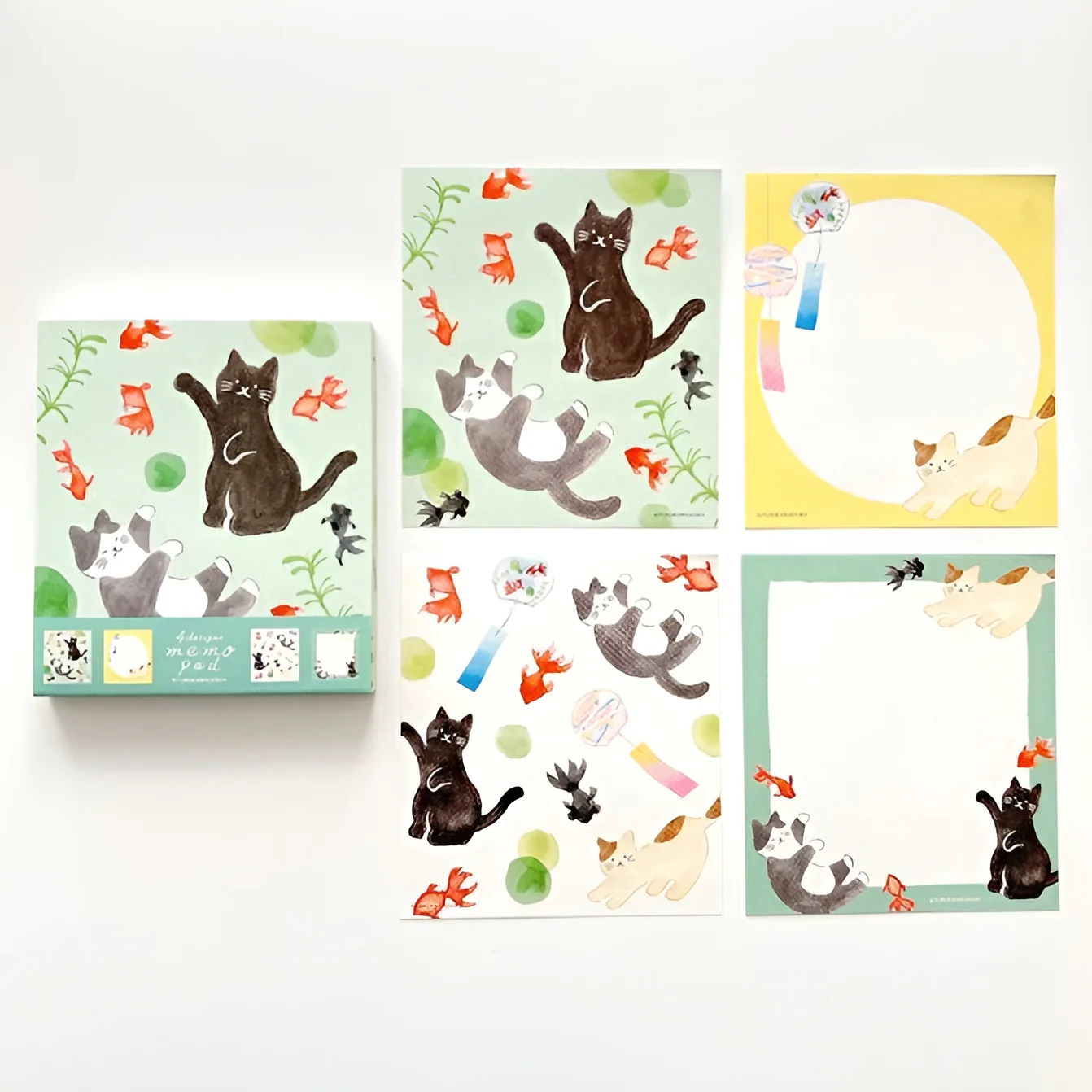 Furukawashiko 4 Designs Memo Pad - Limited Summer Edition - Cat & Koi Fish