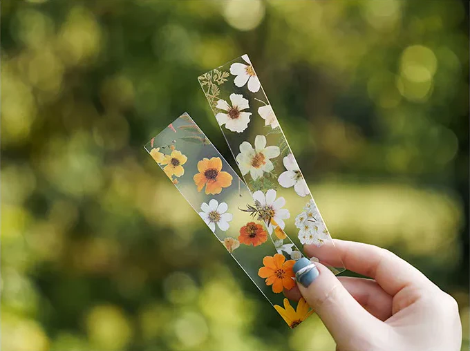 Pressed Flower Transparent Bookmarks - Set of 5