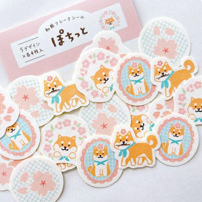 Furukawashiko Flake Stickers - Springtime Shiba