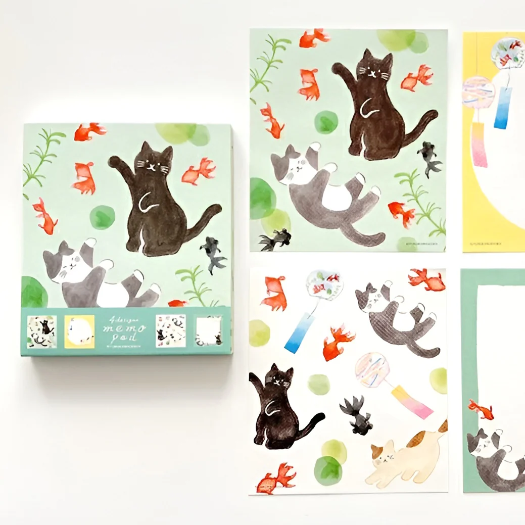 Furukawashiko 4 Designs Memo Pad - Limited Summer Edition - Cat & Koi Fish