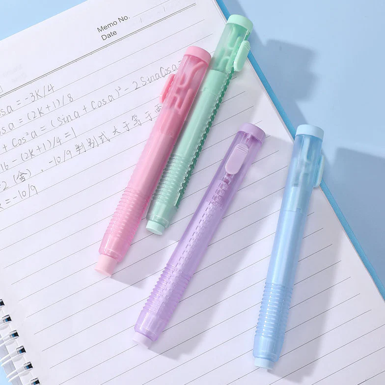 Pastel Pop Pen-Style Click Erasers - With 3 Bonus Refills