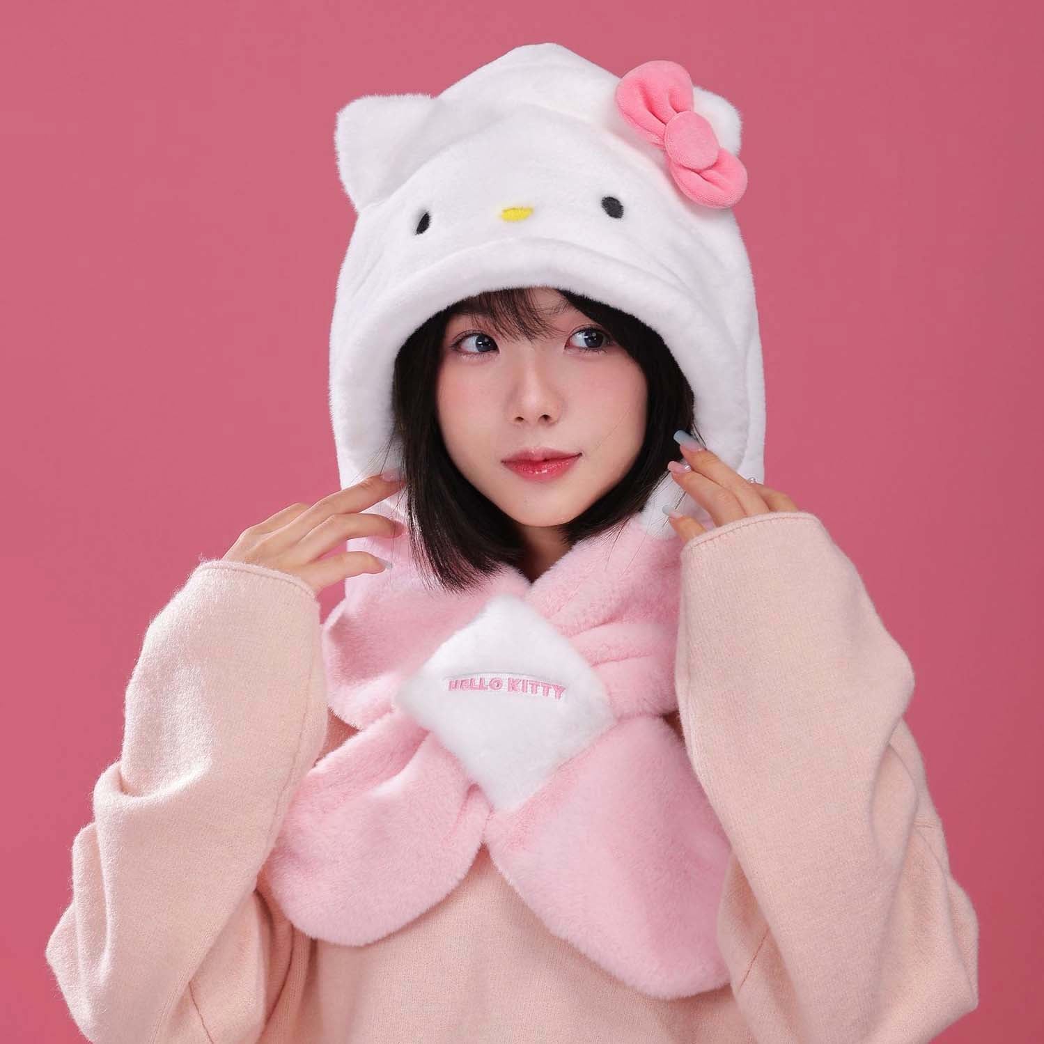Sanrio Plush Hooded Scarf with Ears - Hello Kitty