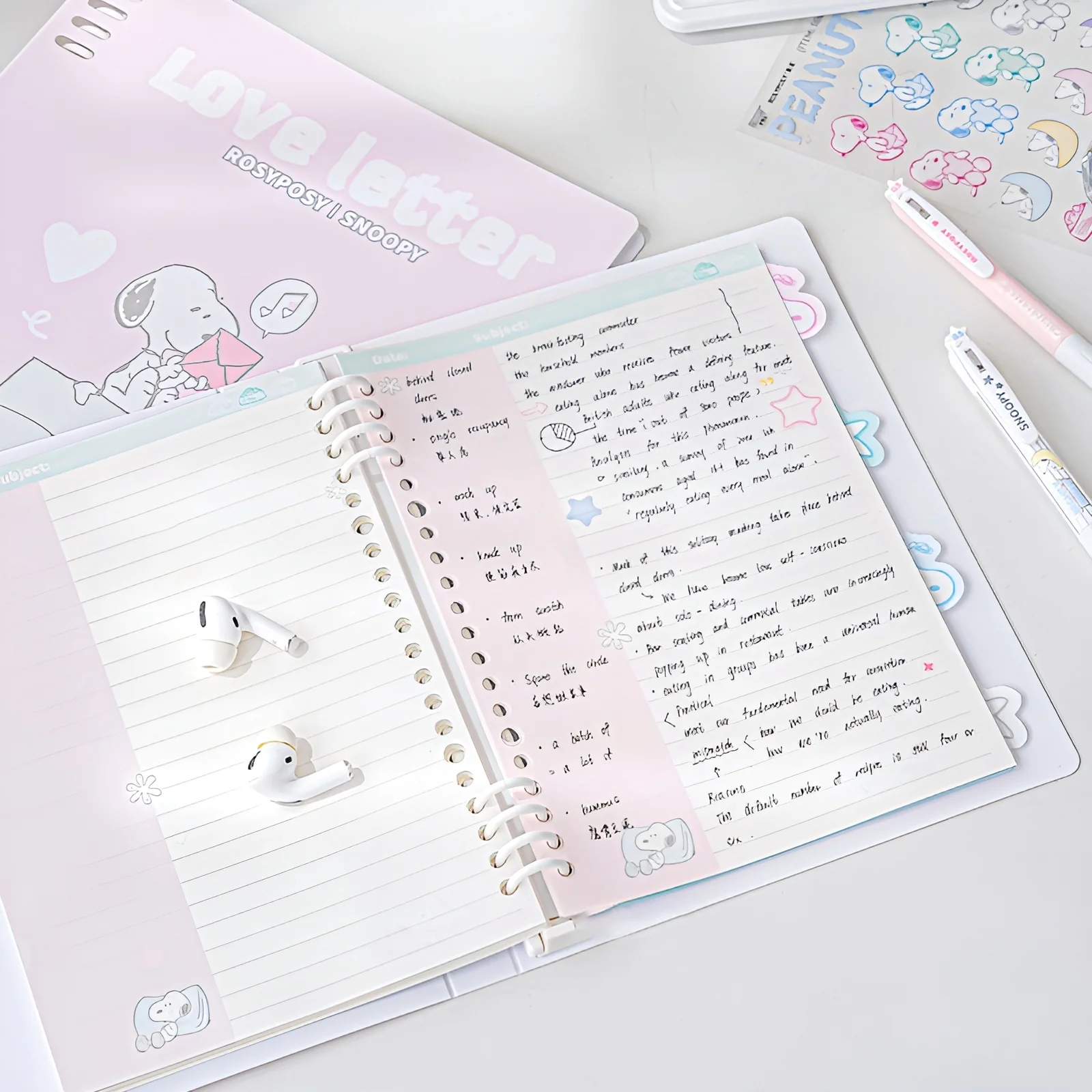Peanuts Snoopy B5 Binder Notebook + Snoopy Inserts + Stickers - Limited Pastel Snoopy Edition