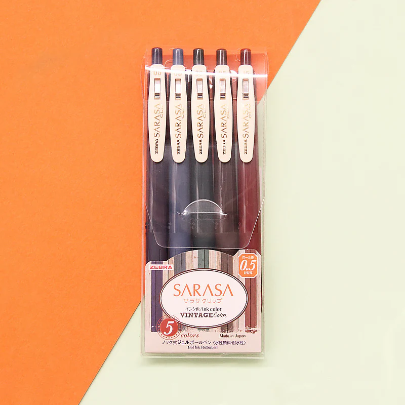 Zebra Sarasa Clip Gel Pen - Vintage Color 1 - 5 Color Set