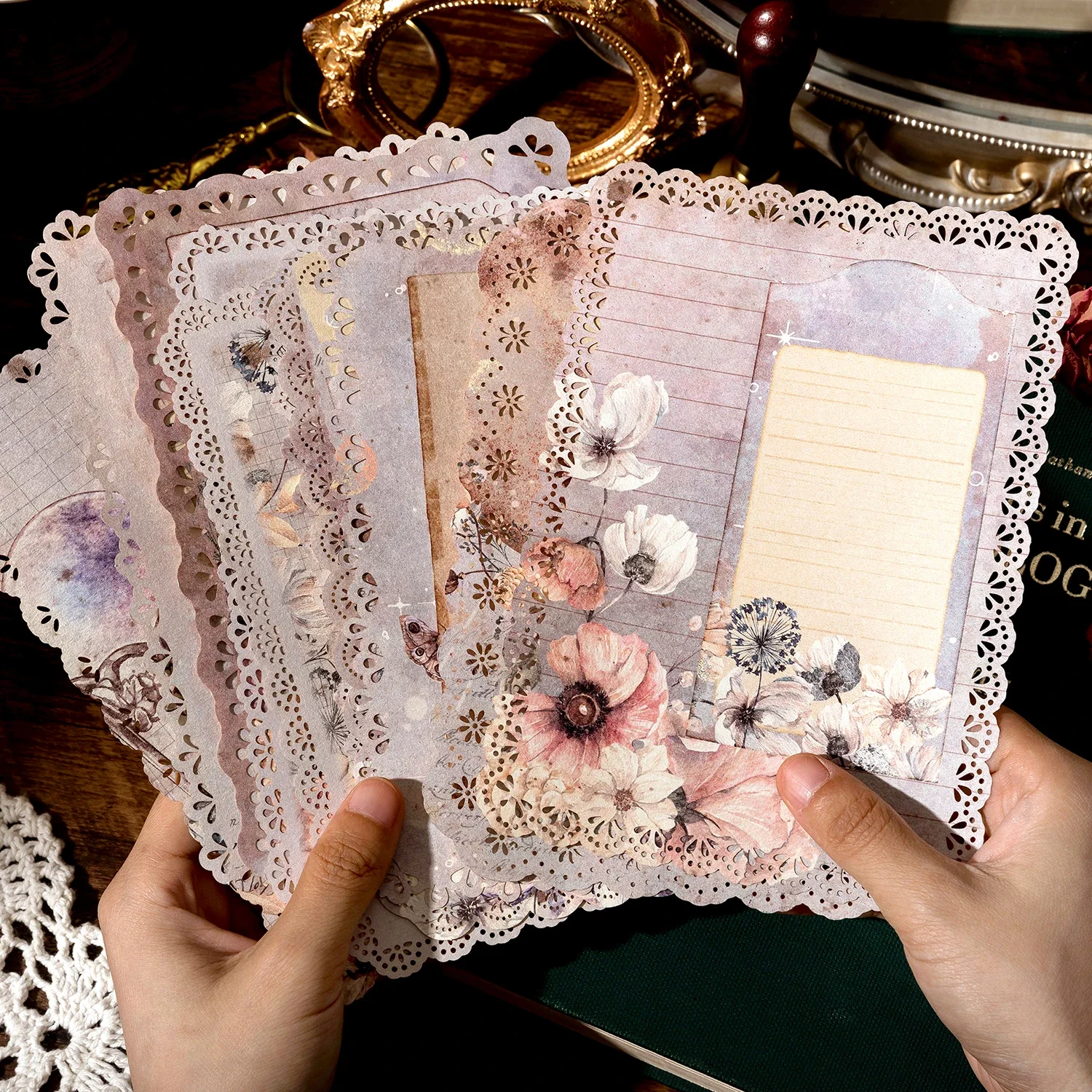 Vintage Patterned & Laced Kraft Paper Set