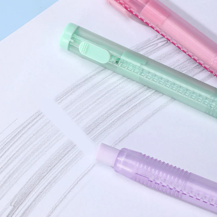 Pastel Pop Pen-Style Click Erasers - With 3 Bonus Refills