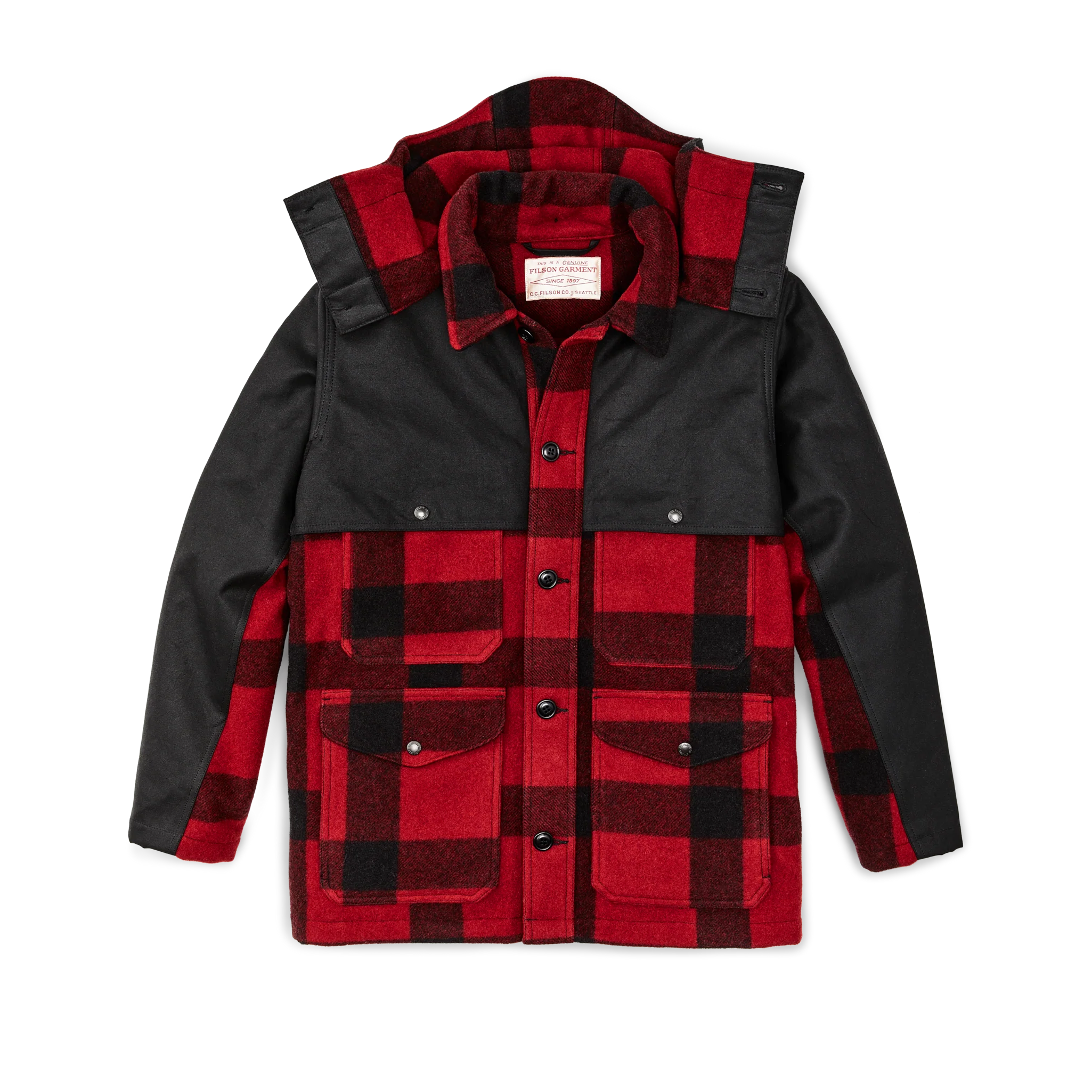 Mackinaw Wool Double Coat - Red Black Classic Plaid