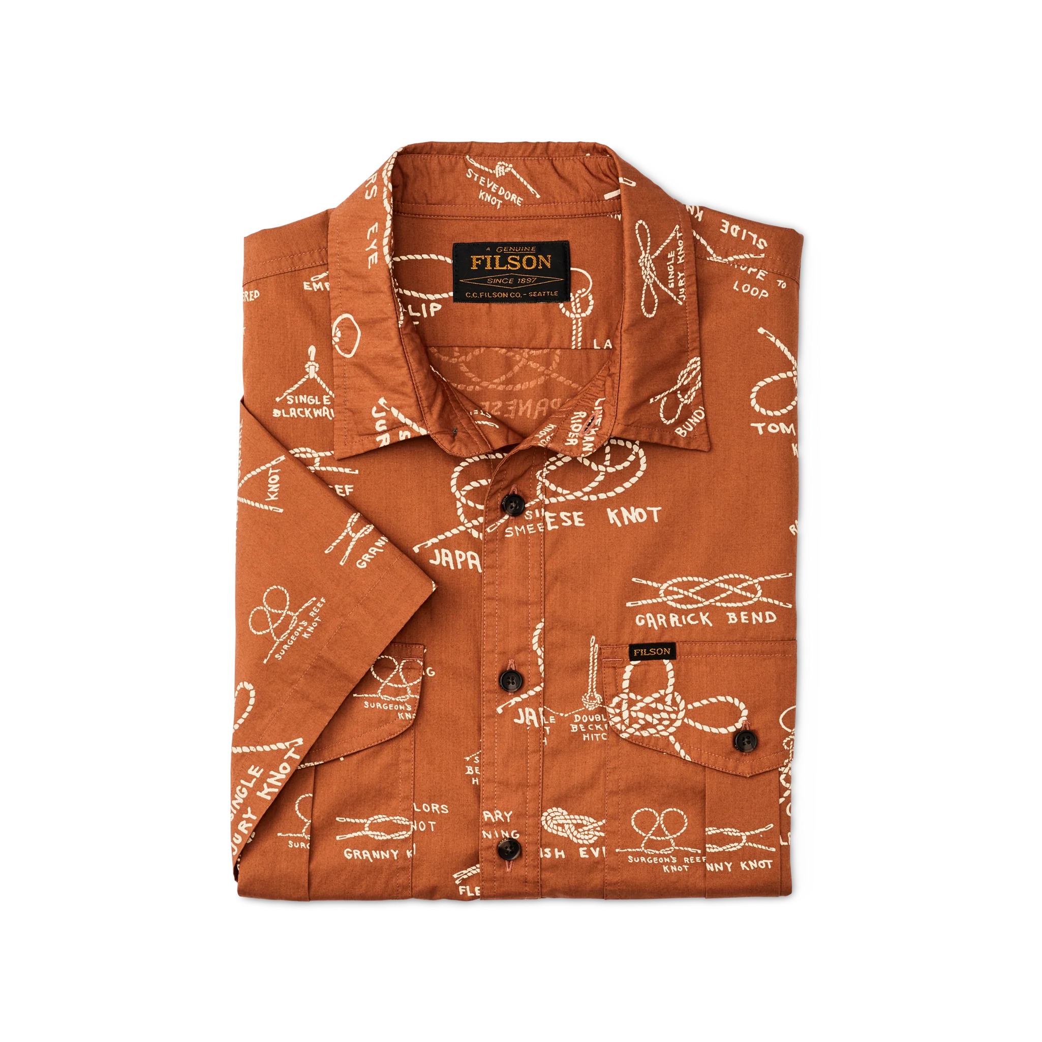 Filson's Washed Short Sleeve Feather Cloth Shirt - Bourbon / Knots