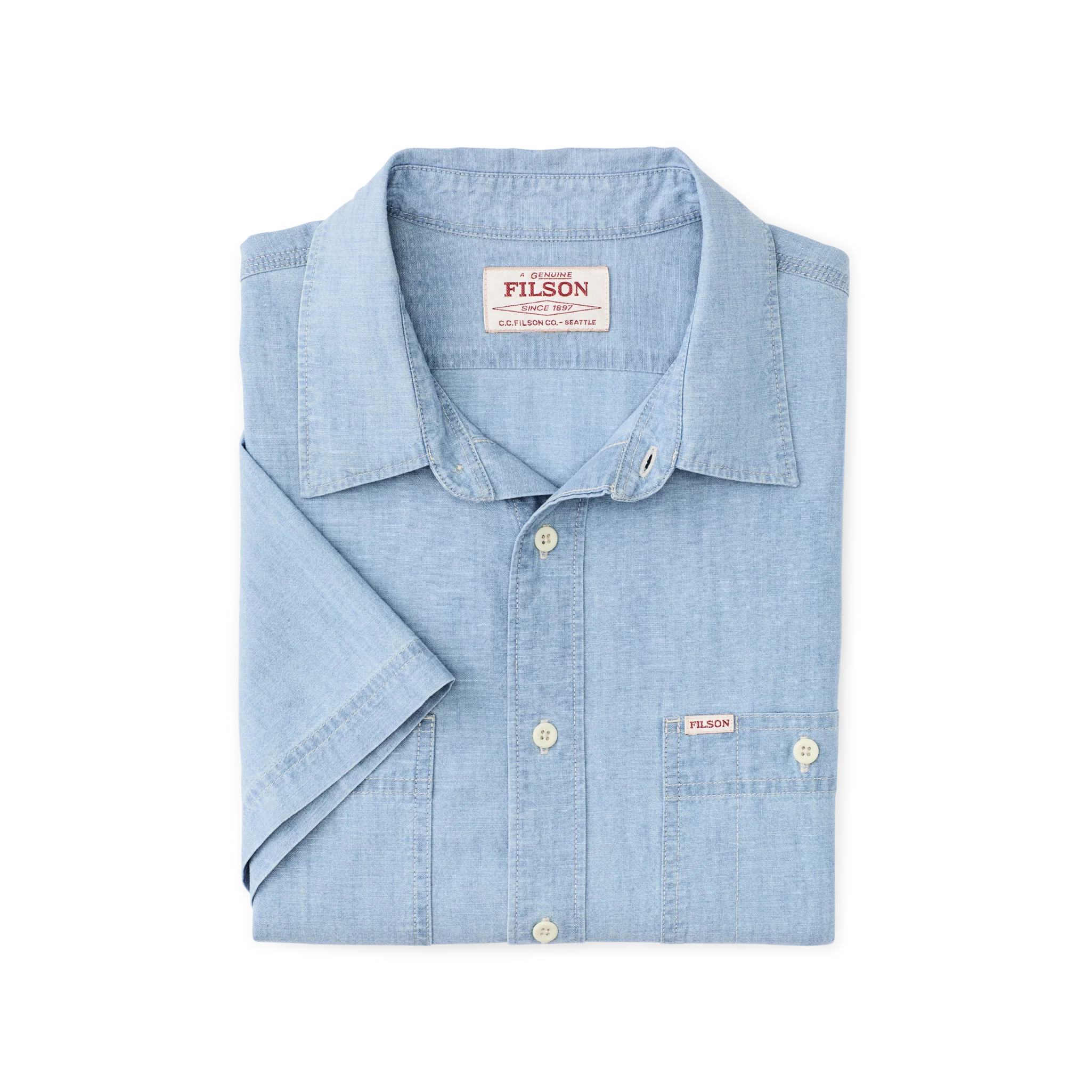 Short Sleeve Chambray Shirt  - Light Indigo Chambray