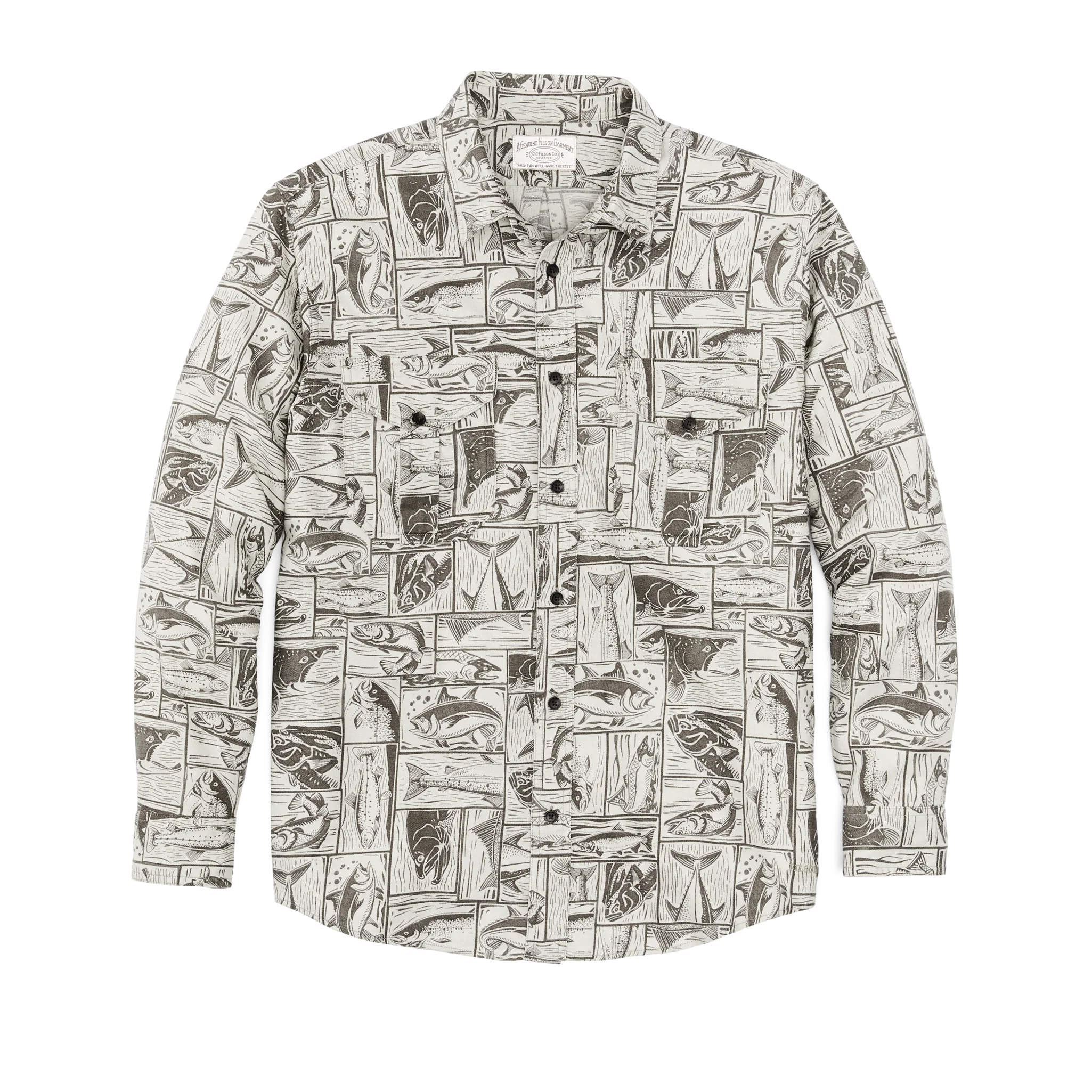Lightweight Alaskan Guide Shirt - Stone Brown Cutwork Fish Print