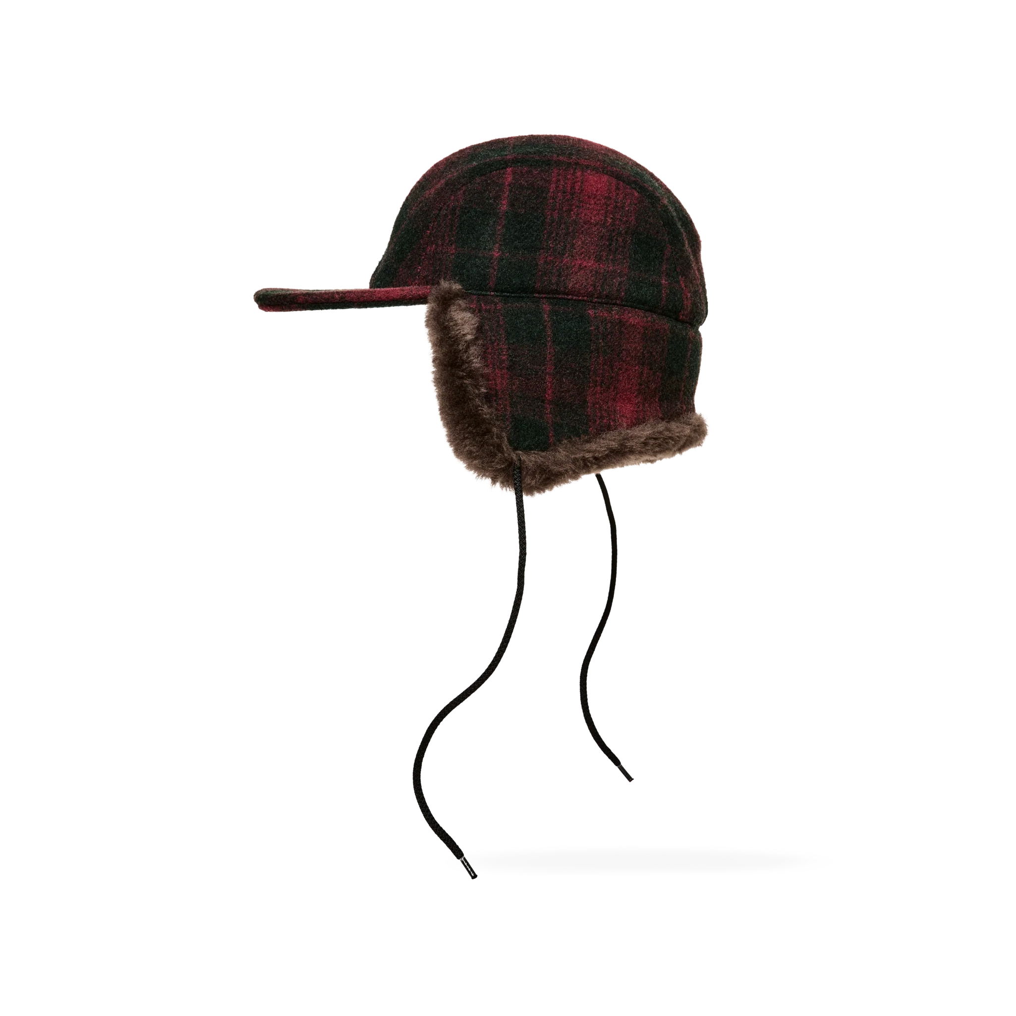Double Mackinaw Wool Cap - Burgundy / Dark Olive Plaid