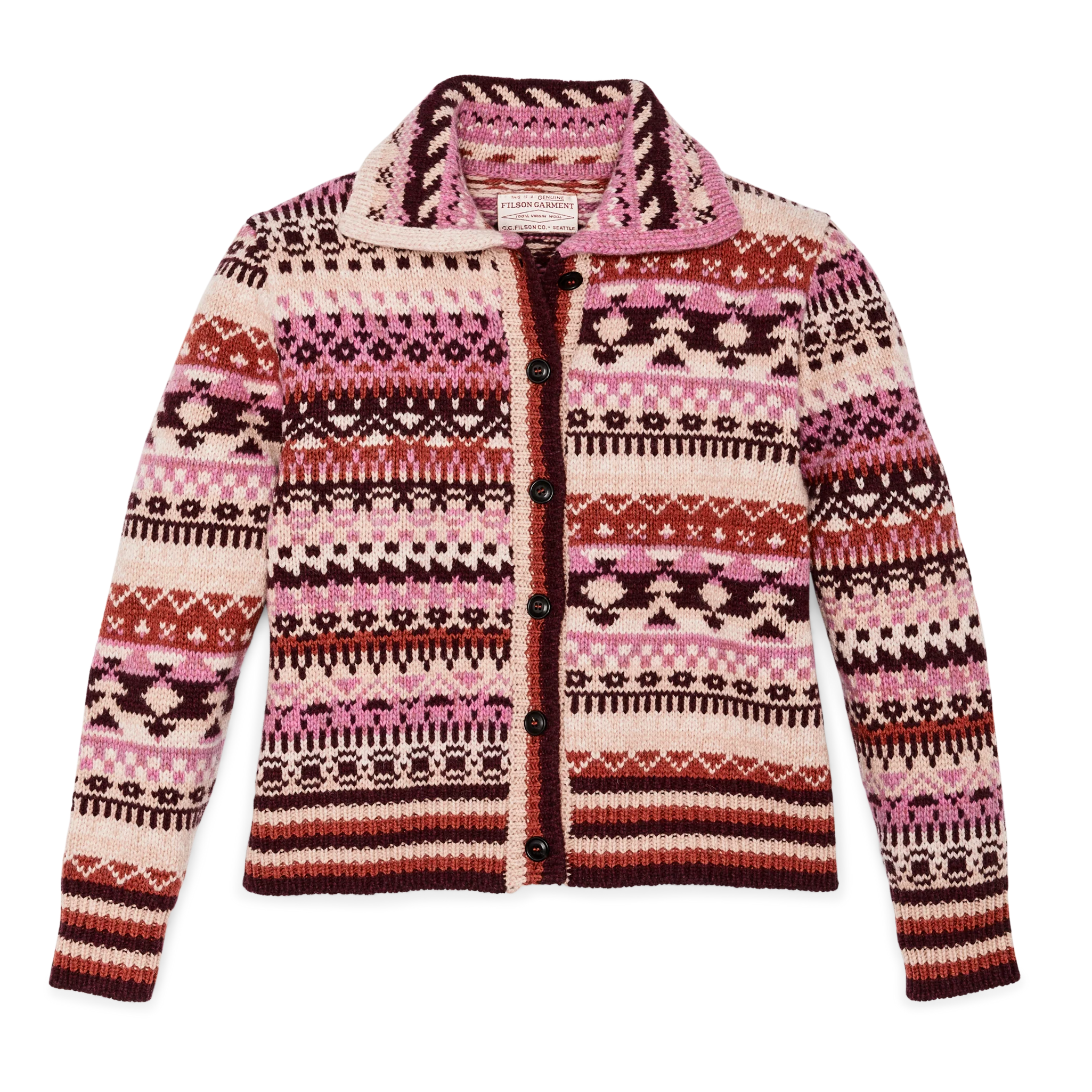 Women's Fair Isle Cardigan - Burgundy / Cream / Multi