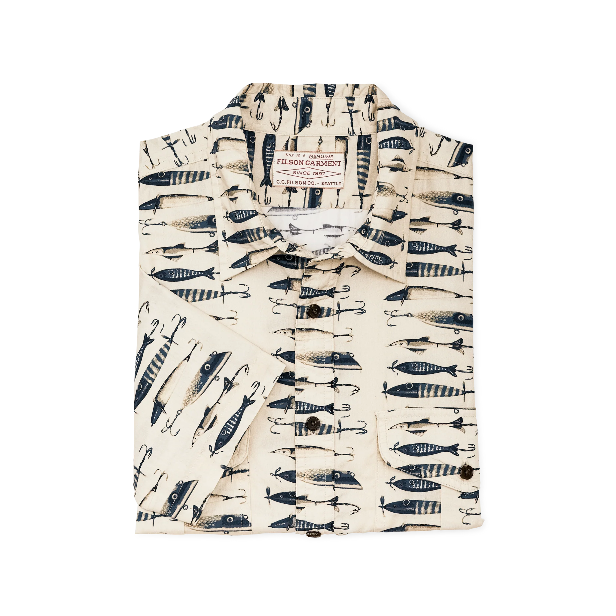 Filson's Washed Short Sleeve Feather Cloth Shirt - Natural / Lures