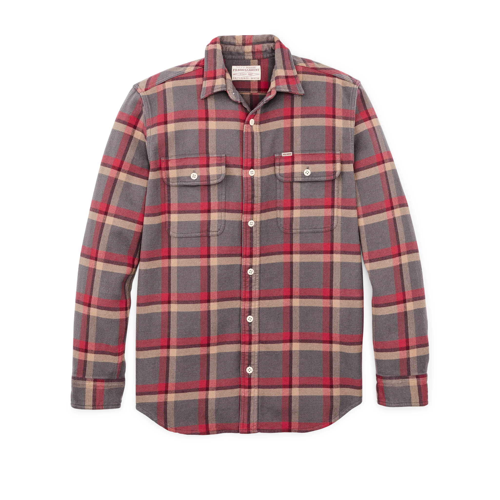Vintage Flannel Work Shirt - Gray / Red / Multi Plaid