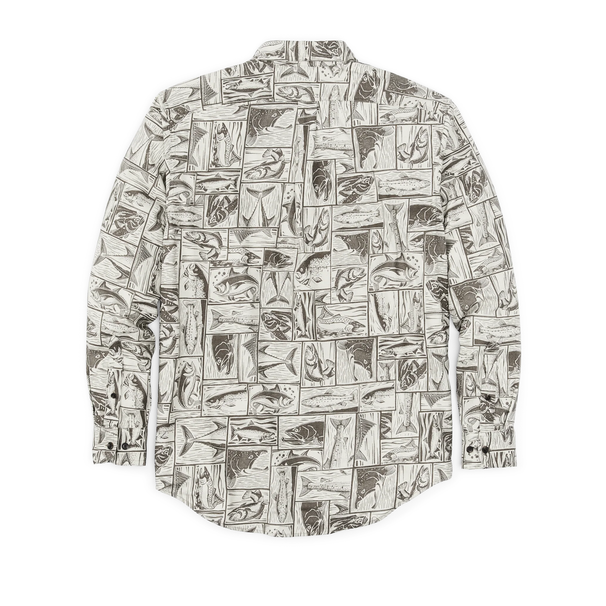 Lightweight Alaskan Guide Shirt - Stone Brown Cutwork Fish Print