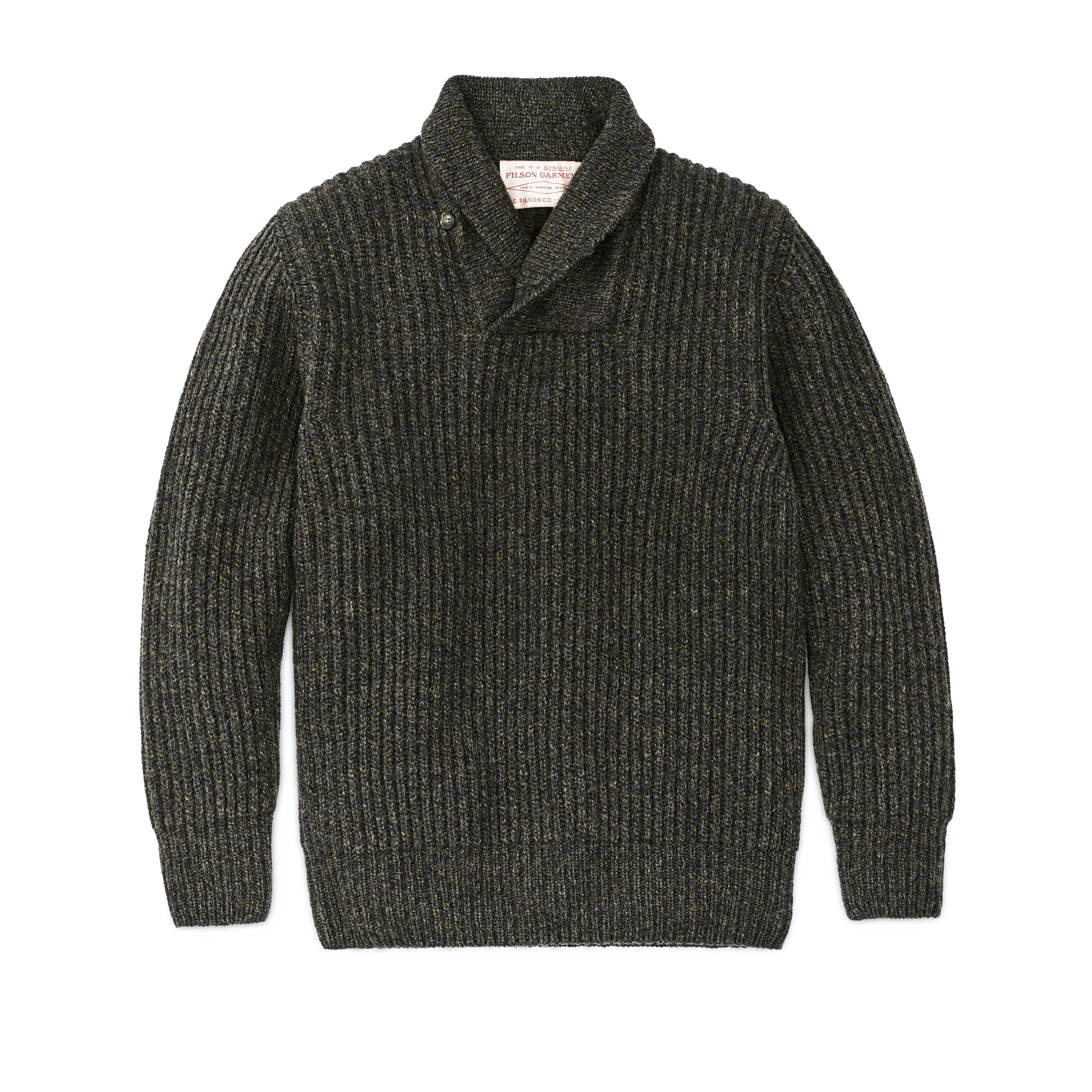 Bristol Shawl Neck Sweater - Moss / Black Melange