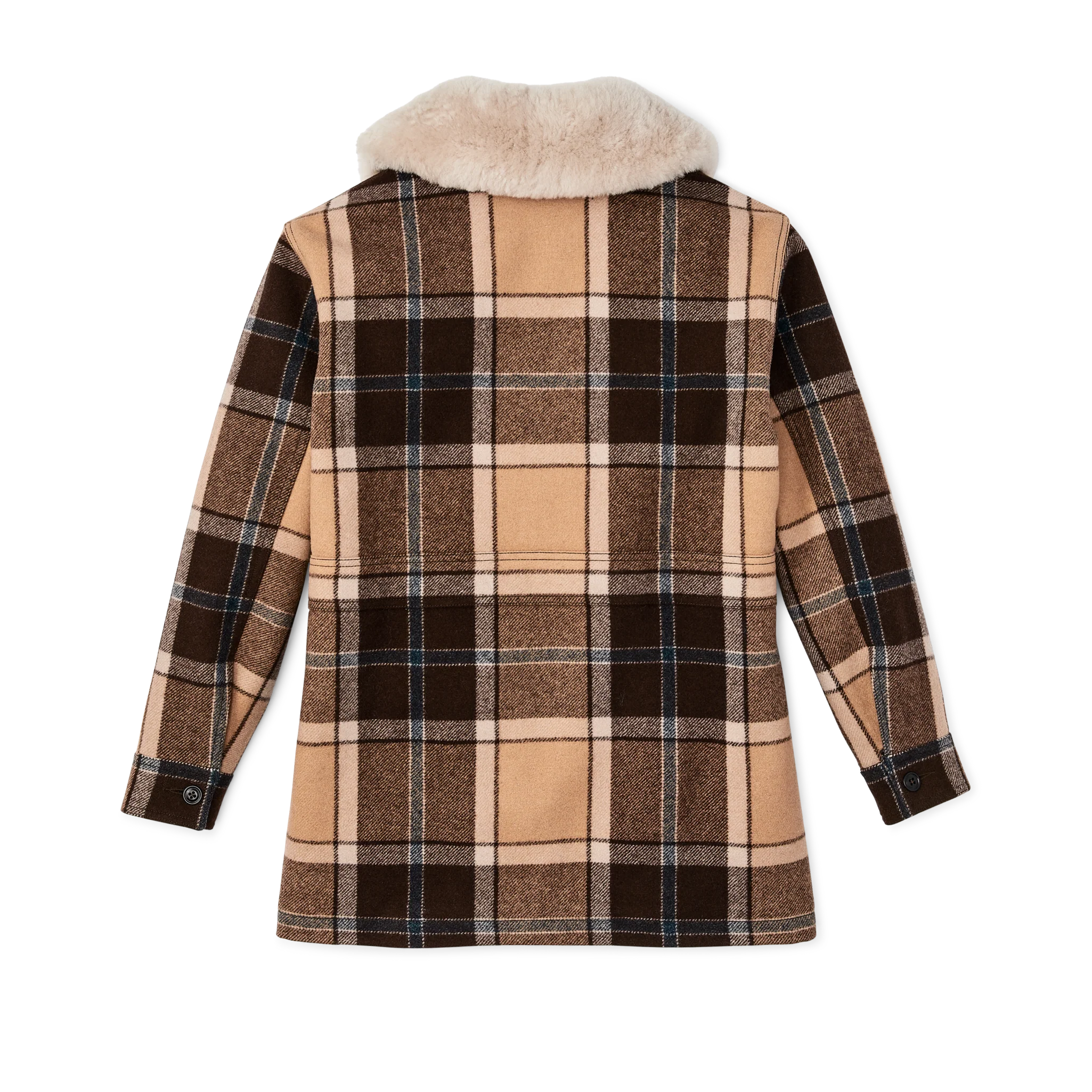 Women's Lined Wool Packer Coat - Cream / Brown / Multi Plaid