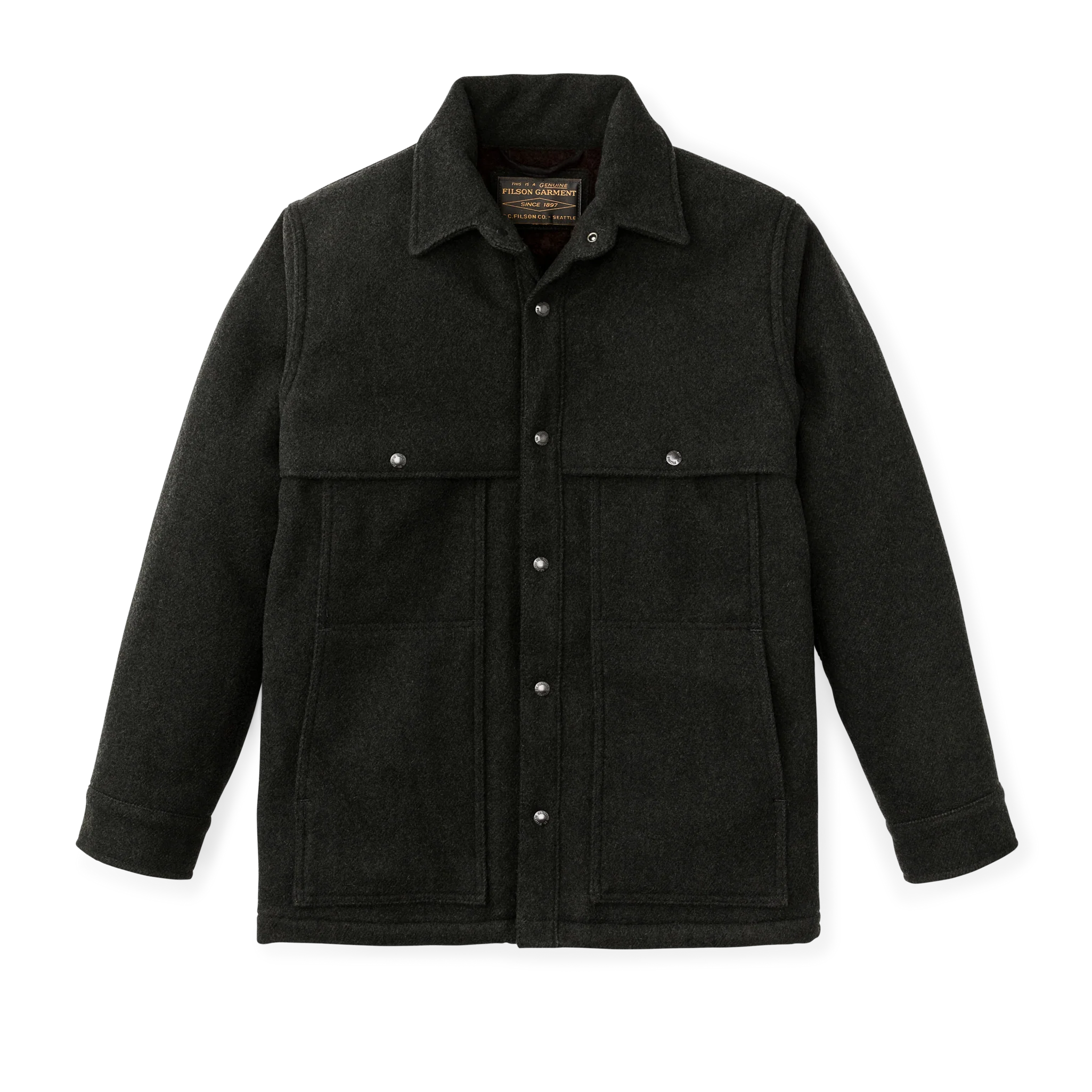 Lined Mackinaw Wool Cape Coat - Peat Black