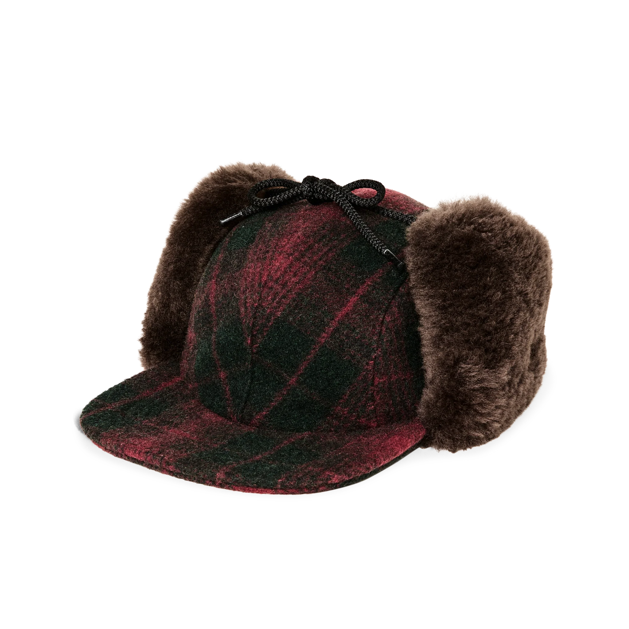 Double Mackinaw Wool Cap - Burgundy / Dark Olive Plaid