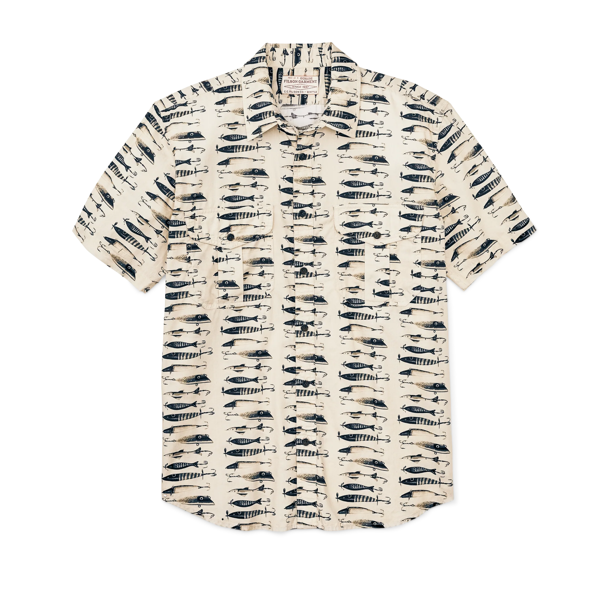 Filson's Washed Short Sleeve Feather Cloth Shirt - Natural / Lures